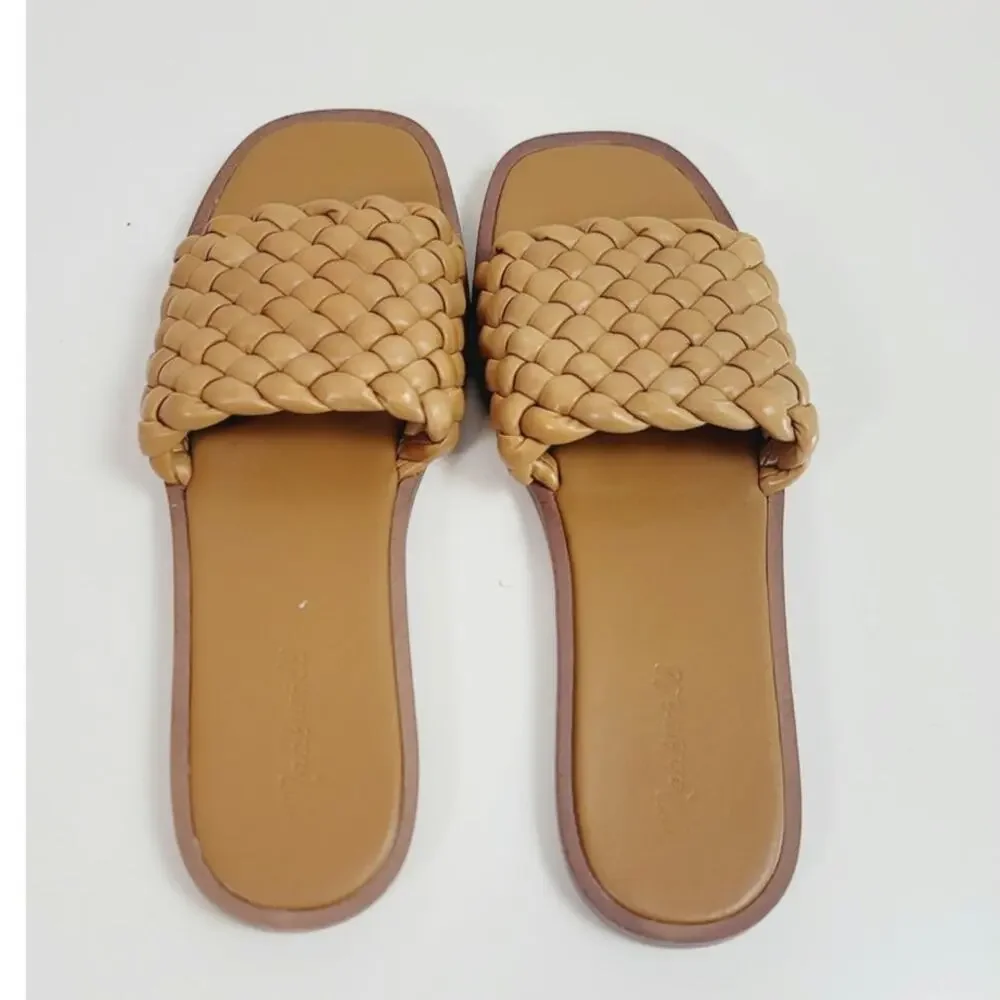 MADEWELL The Suzi Slide Sandal in Woven Leather in Toffee, sz 9.5
